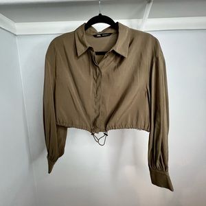 Zara Utility Button Down Crop in Army Green